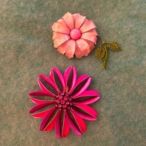 Two Vintage 60’s flower brooches
